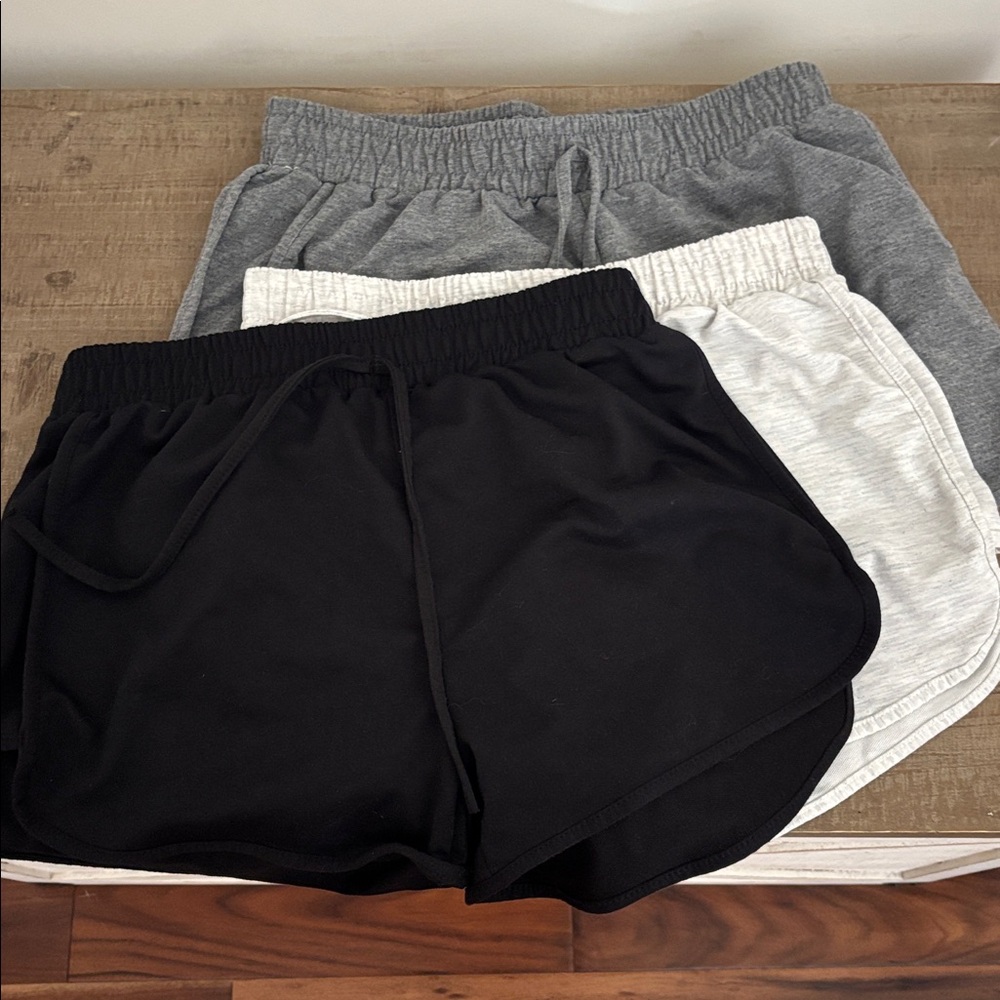 Set of Three Casual Shorts in Black, Gray, and Light Gray